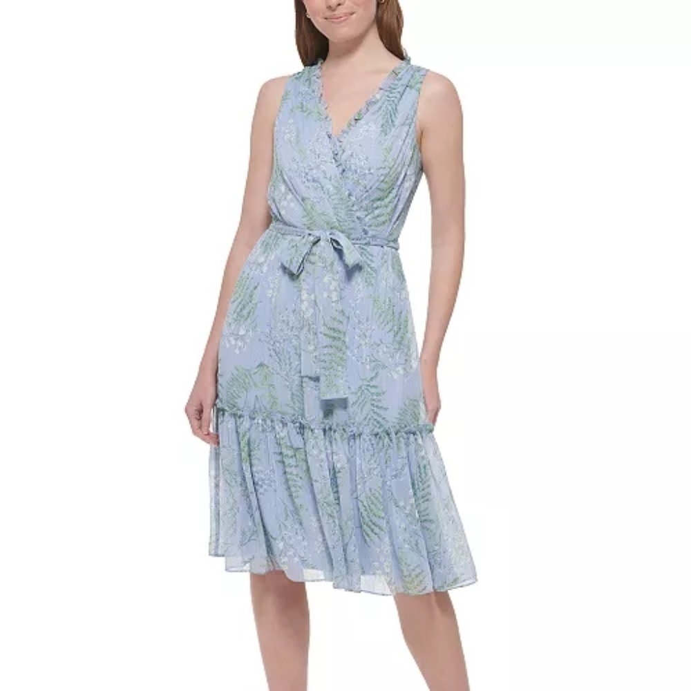 NWT TOMMY HILFIGER Women's Ruffled Tie-Waist Faux-Wrap Dress
